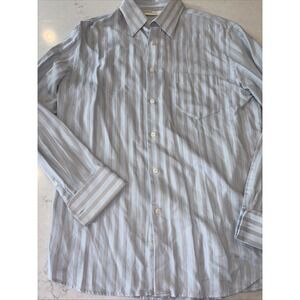 Perry Ellis French Cuff‎ Men's M Striped Shirt Sky Blue Silver Button Up Dress